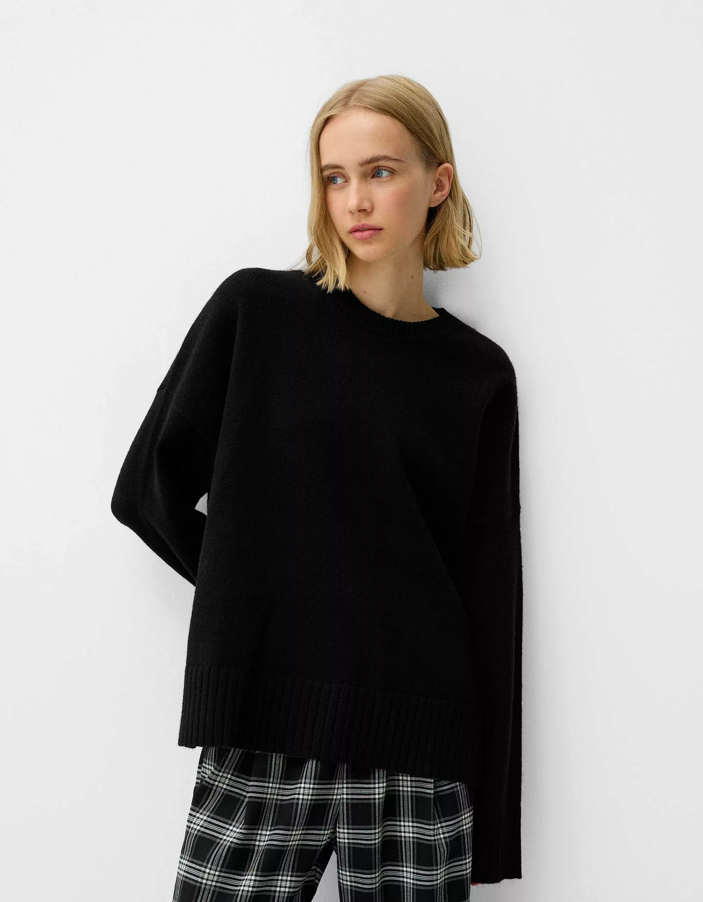 Bershka Pullover Mit Rundausschnitt Damen L Schwarz günstig online kaufen