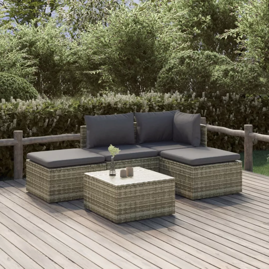 Vidaxl 5-tlg. Garten-lounge-set Mit Kissen Grau Poly Rattan günstig online kaufen