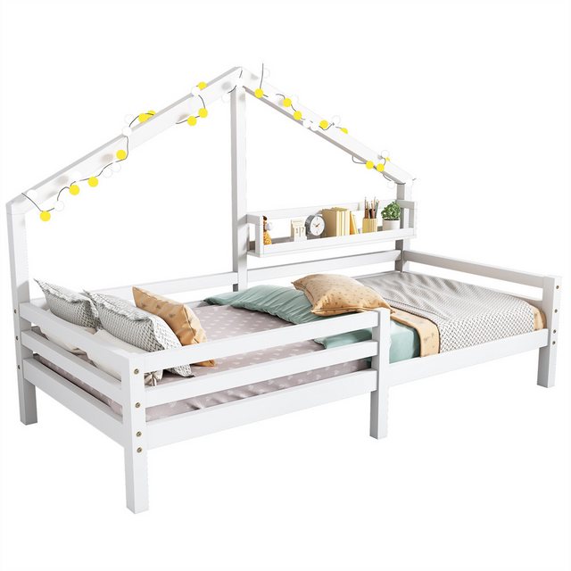 XDeer Jugendbett Hausbett Kinderbett mit Ablageregal Kaminform 90x200 Weiß günstig online kaufen