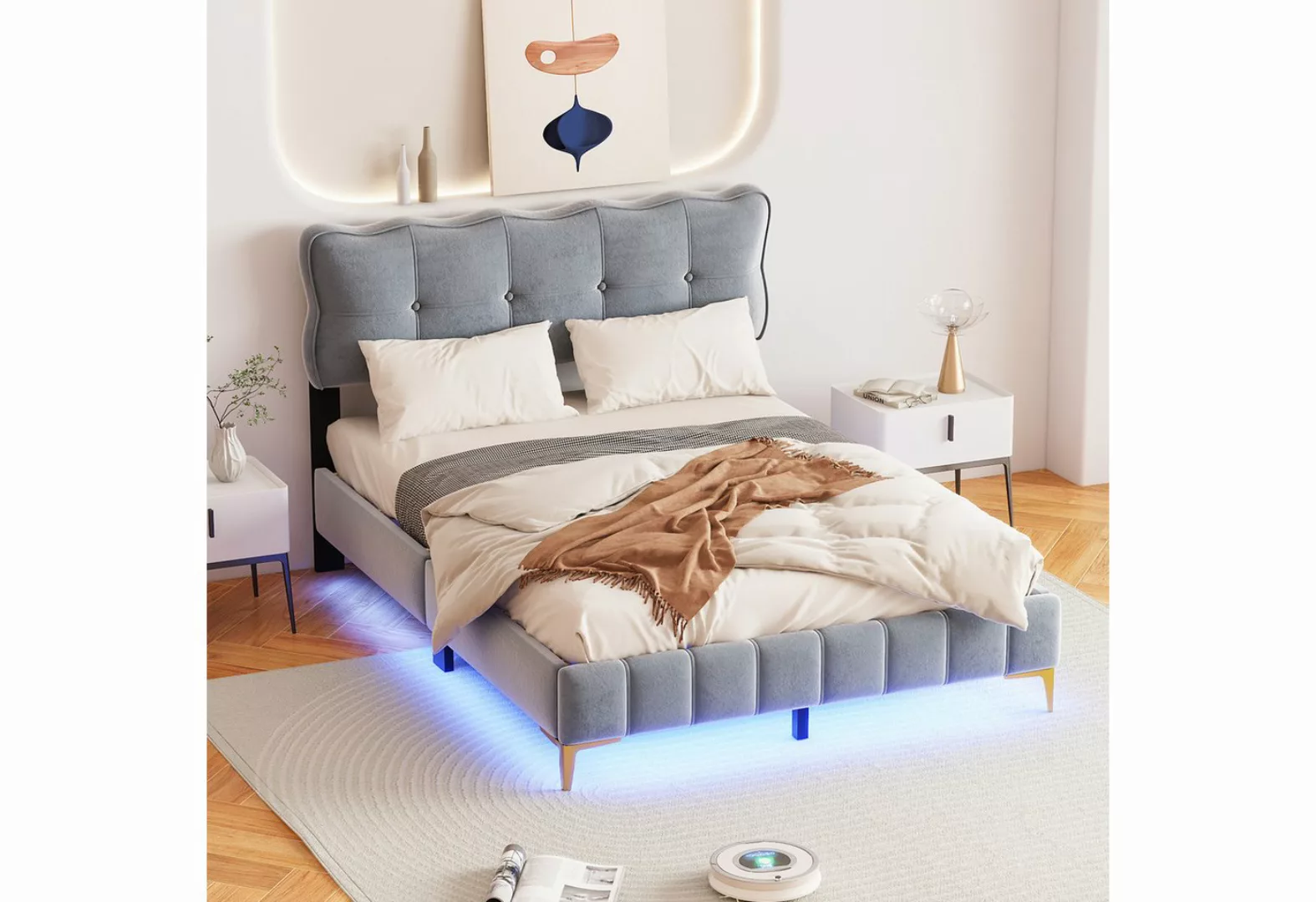 Ulife Polsterbett Jugendbett, Doppelbett mit LED-Leuchten, 140 x 200cm, Sam günstig online kaufen