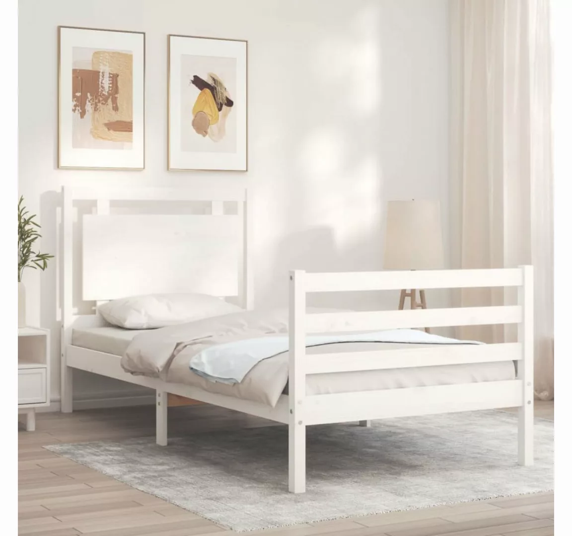 vidaXL Bett Massivholzbett mit Kopfteil Weiß 100x200 cm günstig online kaufen