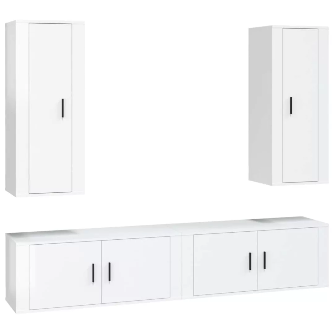 Vidaxl 4-tlg. Tv-schrank-set Hochglanz-weiß Holzwerkstoff günstig online kaufen