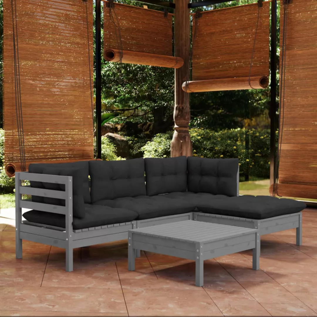 5-tlg. Garten-lounge-set Mit Kissen Grau Kiefernholz günstig online kaufen