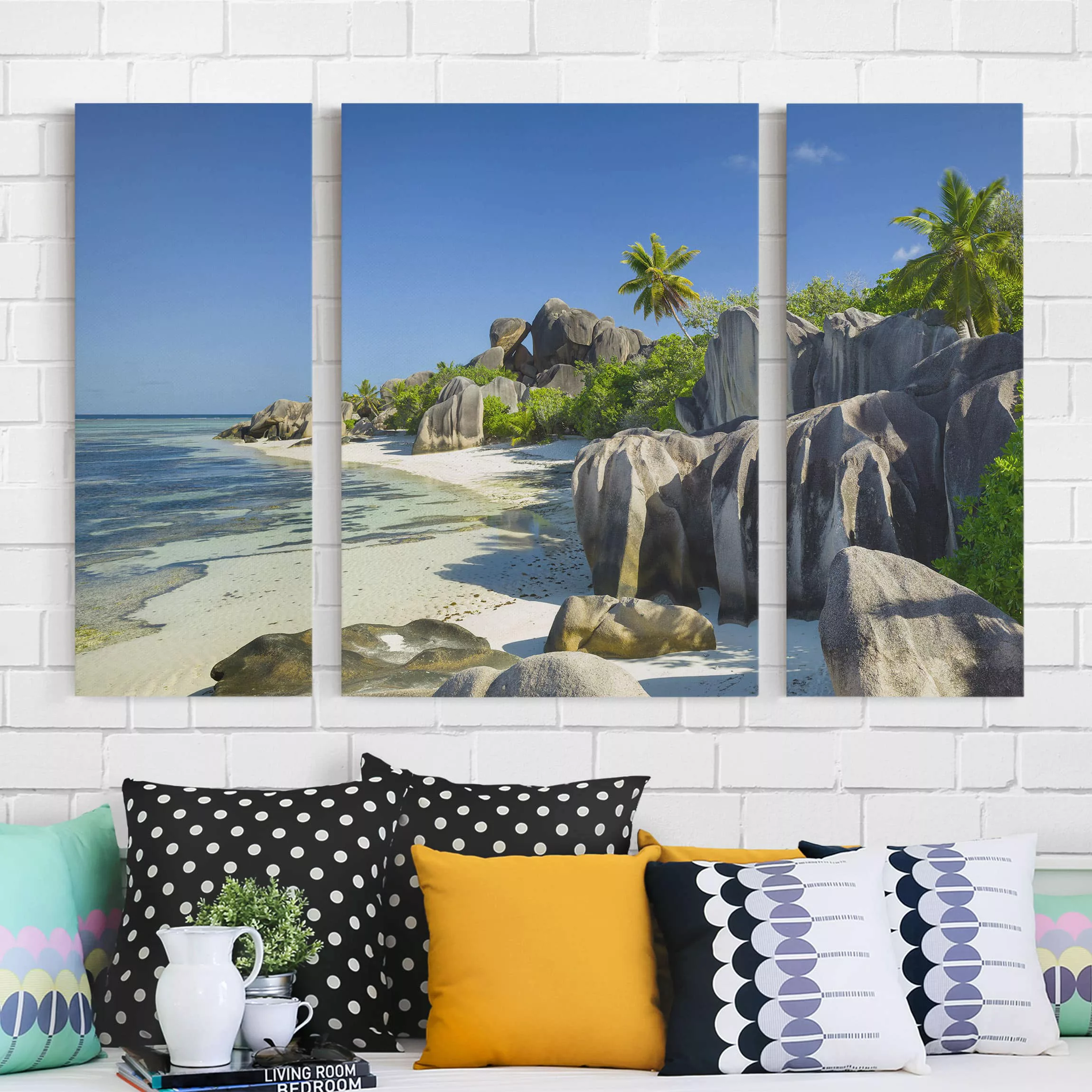 3-teiliges Leinwandbild Strand - Querformat Traumstrand Seychellen günstig online kaufen