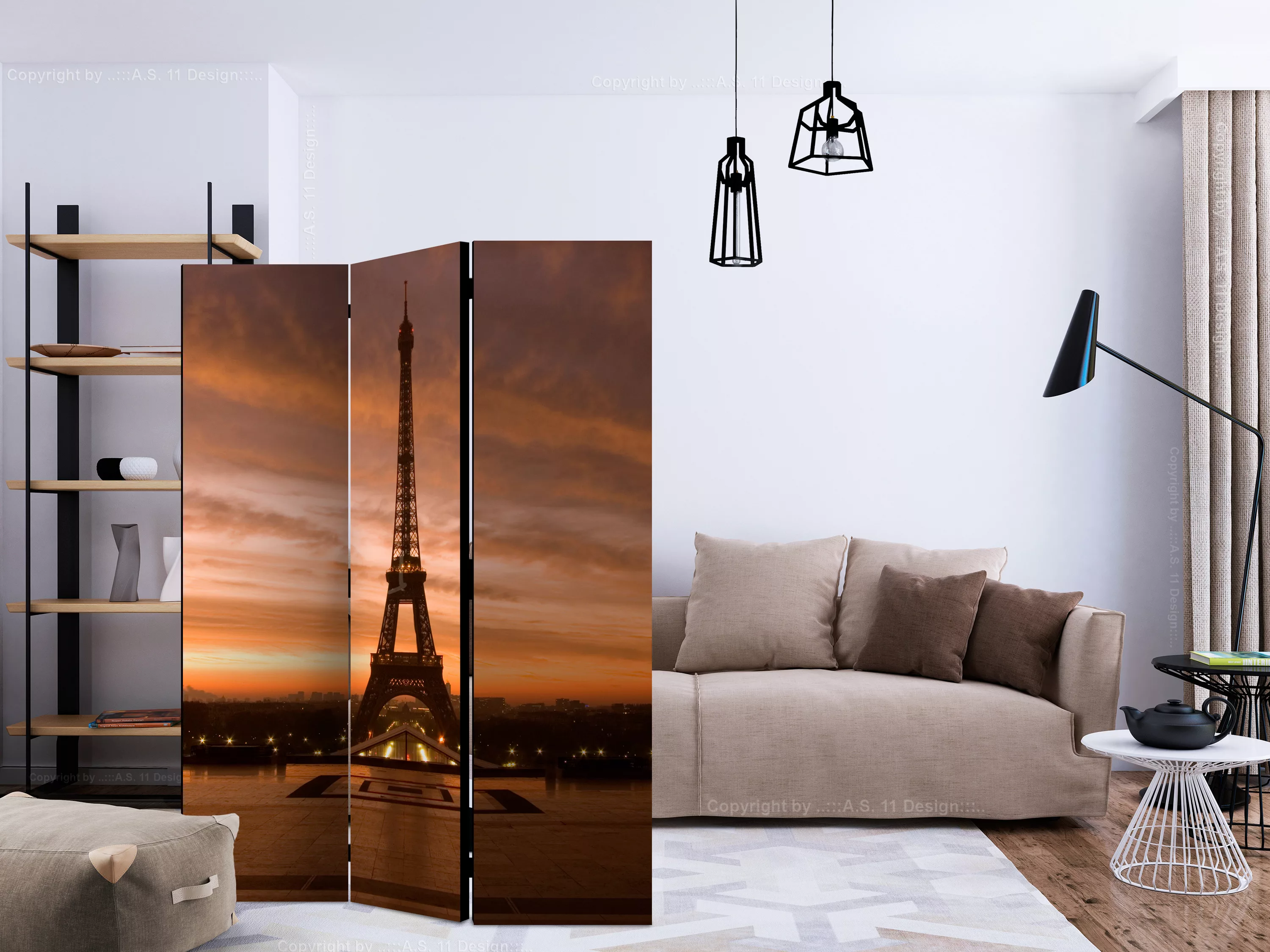 3-teiliges Paravent - Eiffel Tower At Dawn [room Dividers] günstig online kaufen