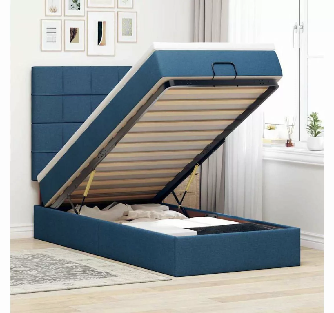 vidaXL Bett, Ottomane Bett mit Matratze & LEDs Blau 90x200 cm Stoff günstig online kaufen