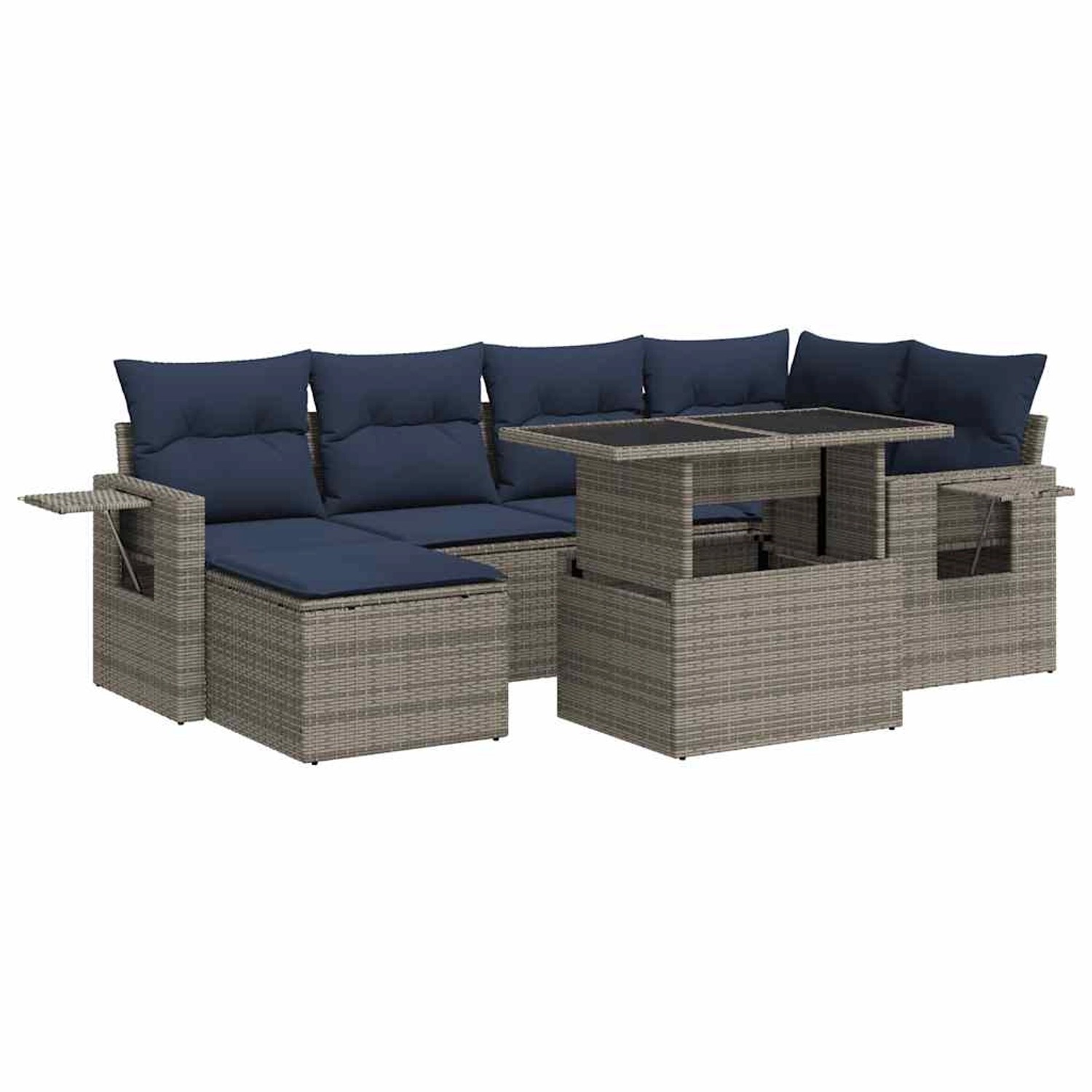 vidaXL 7-Tlg Garten-Sofagarnitur mit Kissen Grau Poly Rattan Akazie 3326512 günstig online kaufen