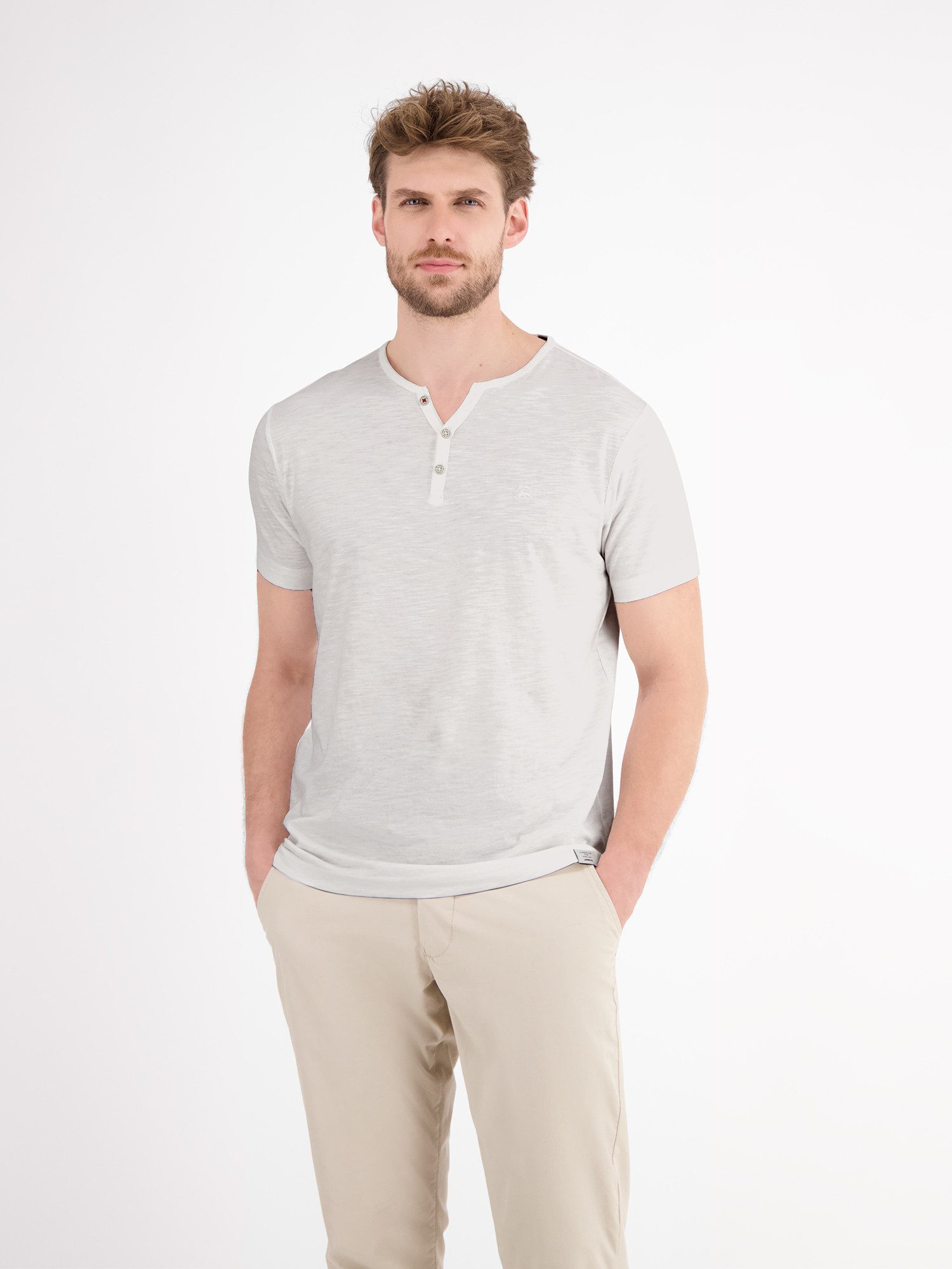 LERROS Henleyshirt "LERROS Serafino-Shirt in unifarbener Strukturware" günstig online kaufen
