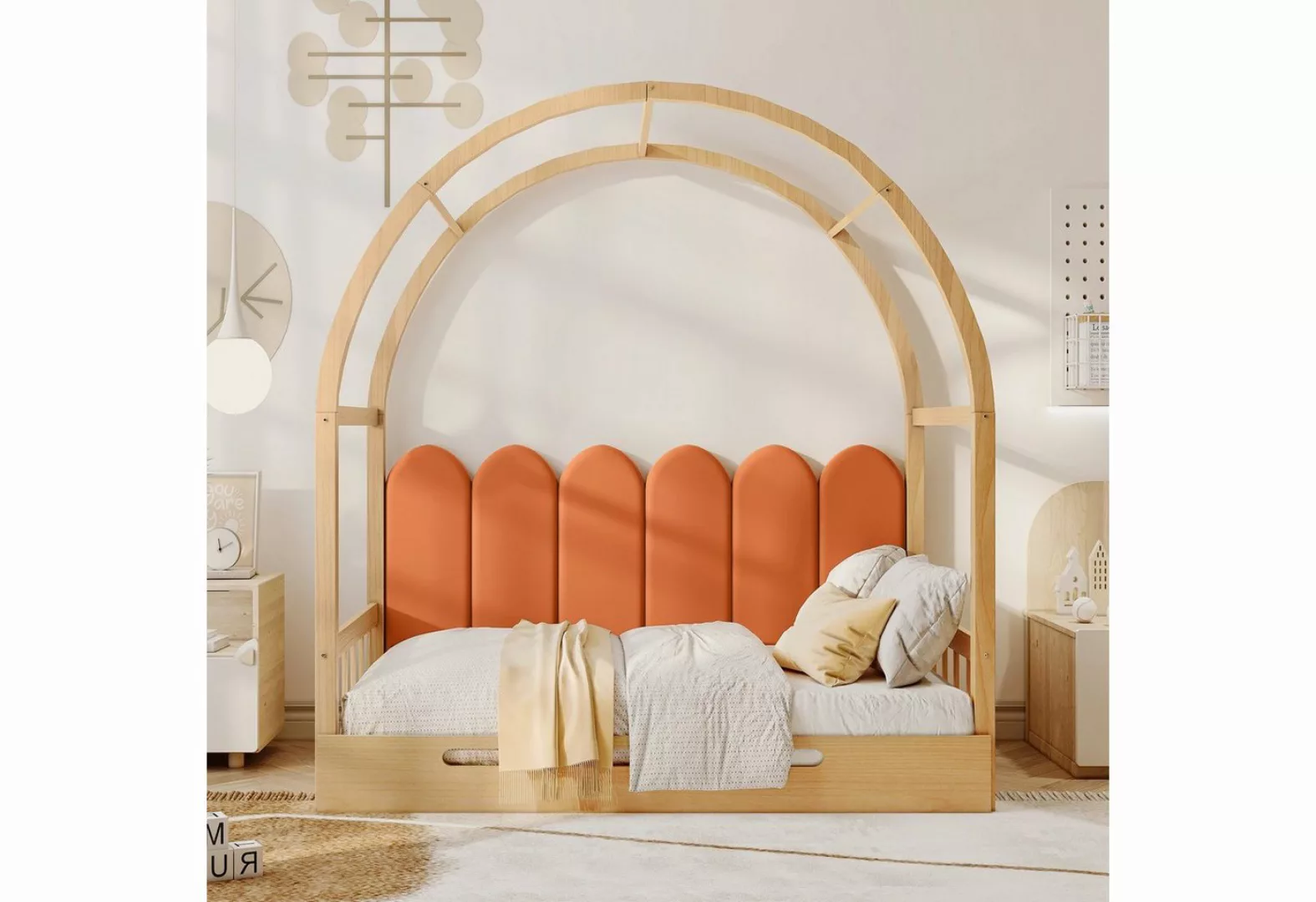 Ulife Jugendbett Ausziehbare Bett Kinderbett mit Samt Zaun-Kissen 140x100cm günstig online kaufen