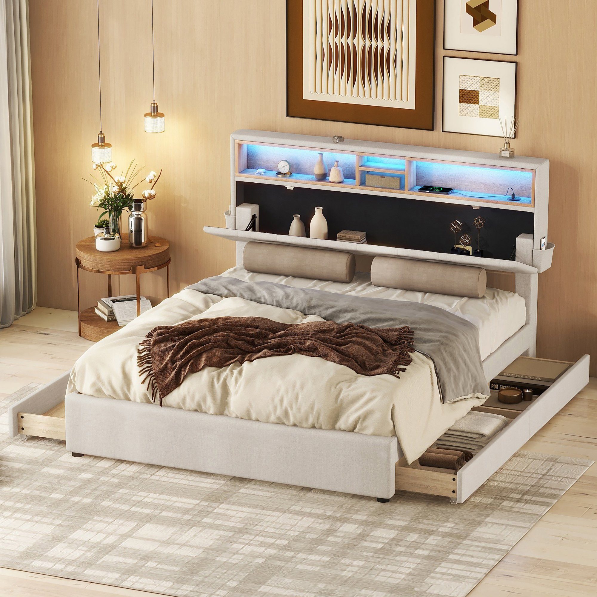 Flieks Polsterbett, LED Beleuchtung Doppelbett USB günstig online kaufen