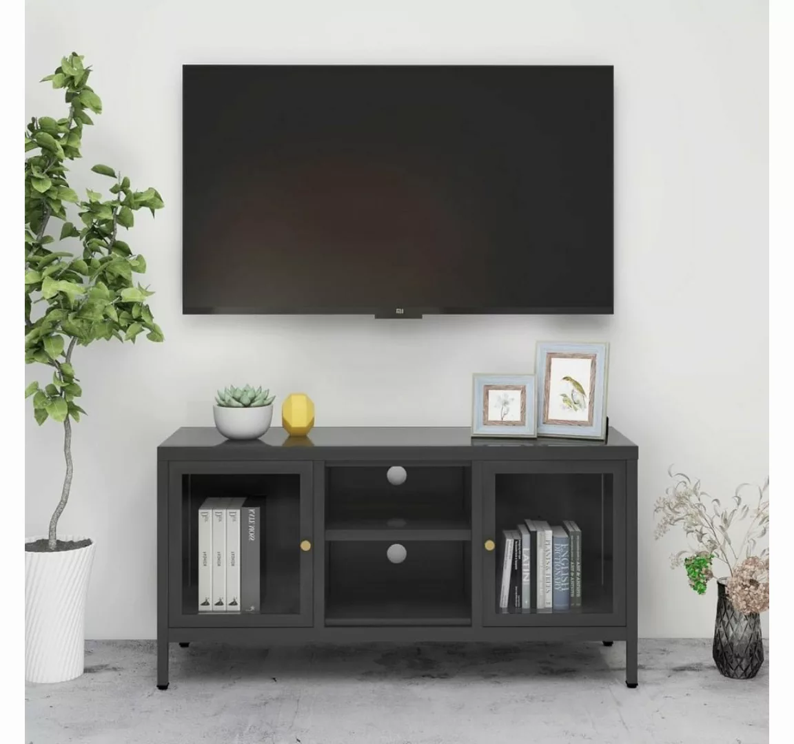 furnicato TV-Schrank Anthrazit 105x35x52 cm Stahl und Glas günstig online kaufen