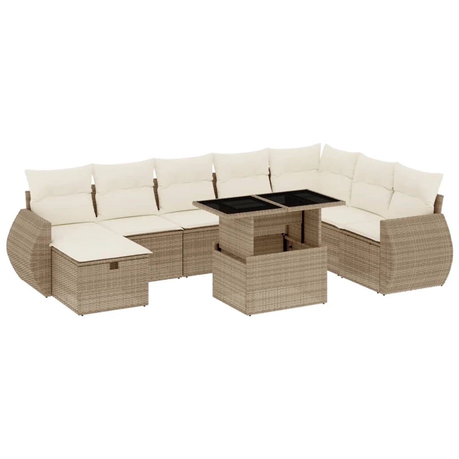 vidaXL 9-Tlg Garten-Sofagarnitur mit Kissen Beige Poly Rattan 3275188 günstig online kaufen