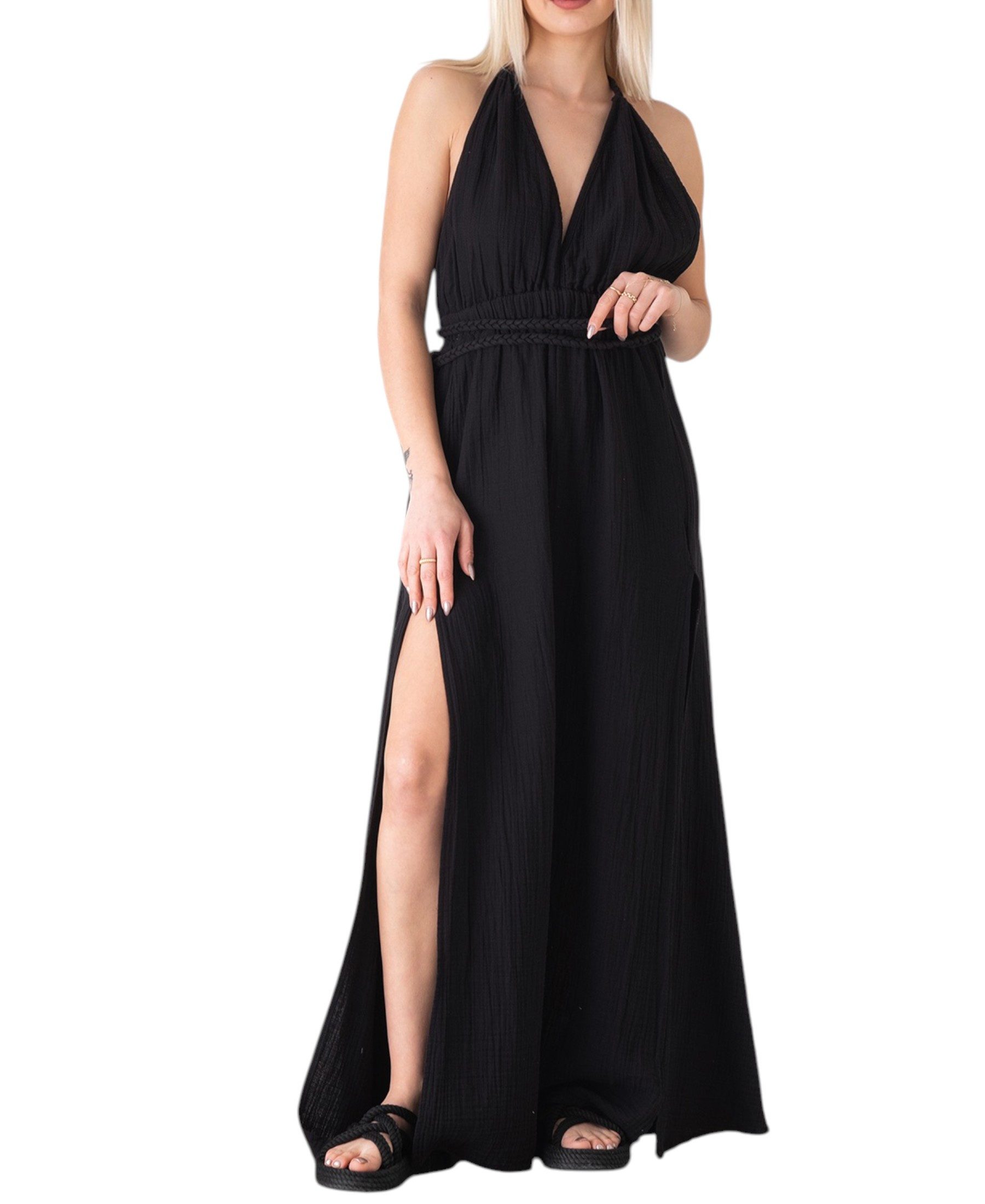 WENOR Sommerkleid mit V-Ausschnitt Bindegürtel & günstig online kaufen