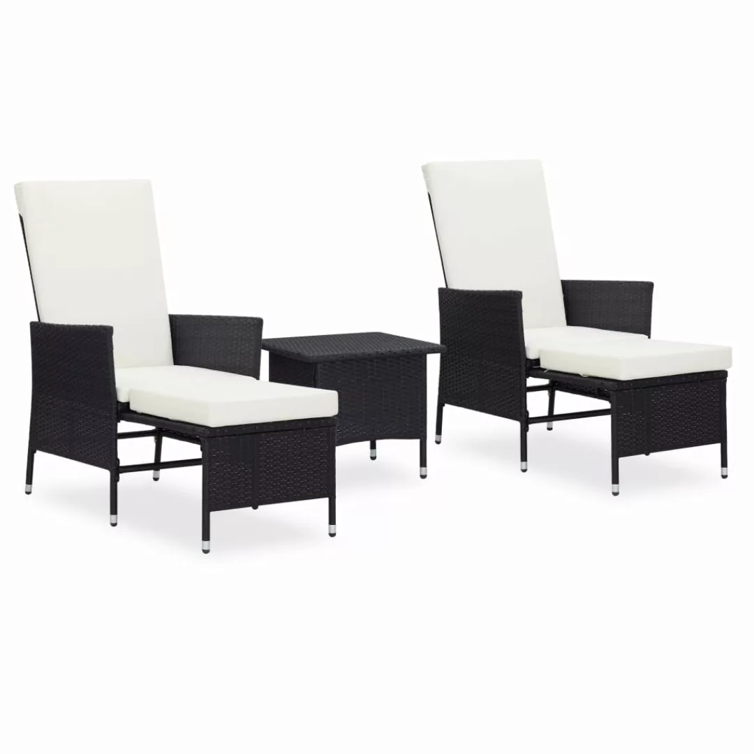 3-tlg. Garten-lounge-set Mit Auflagen Poly Rattan Schwarz günstig online kaufen