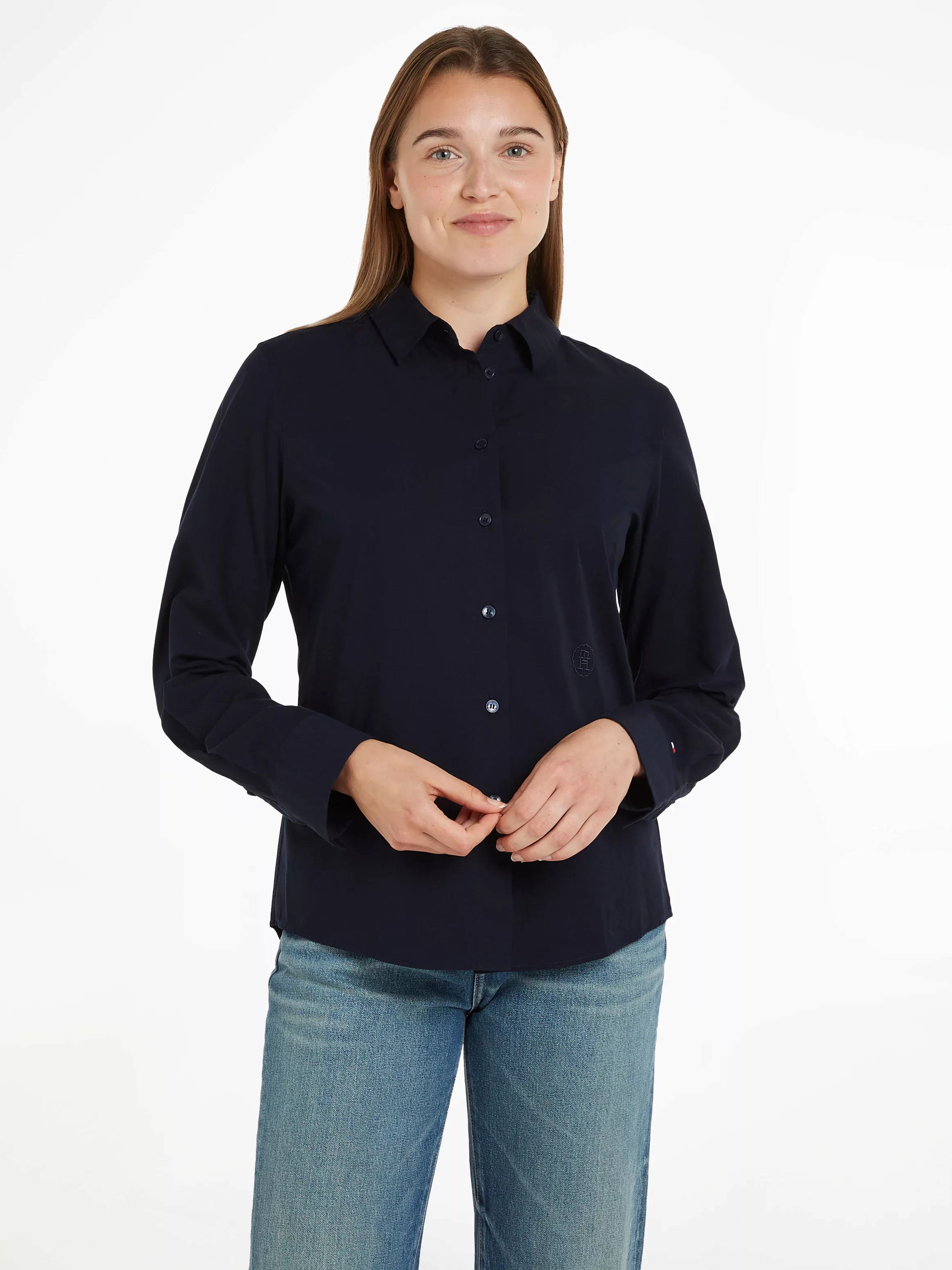 Tommy Hilfiger Hemdbluse "ESS POPLIN REGULAR SHIRT", mit Popeline, gestickt günstig online kaufen