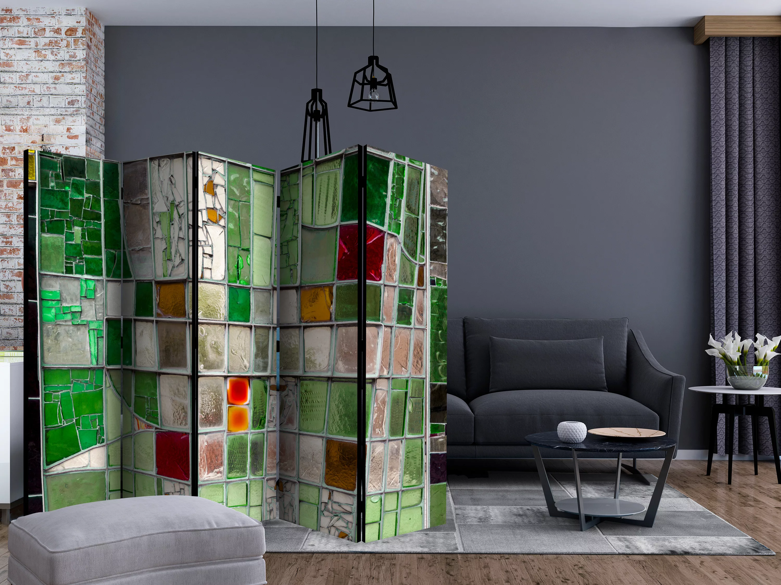 5-teiliges Paravent - Emerald Stained Glass Ii [room Dividers] günstig online kaufen