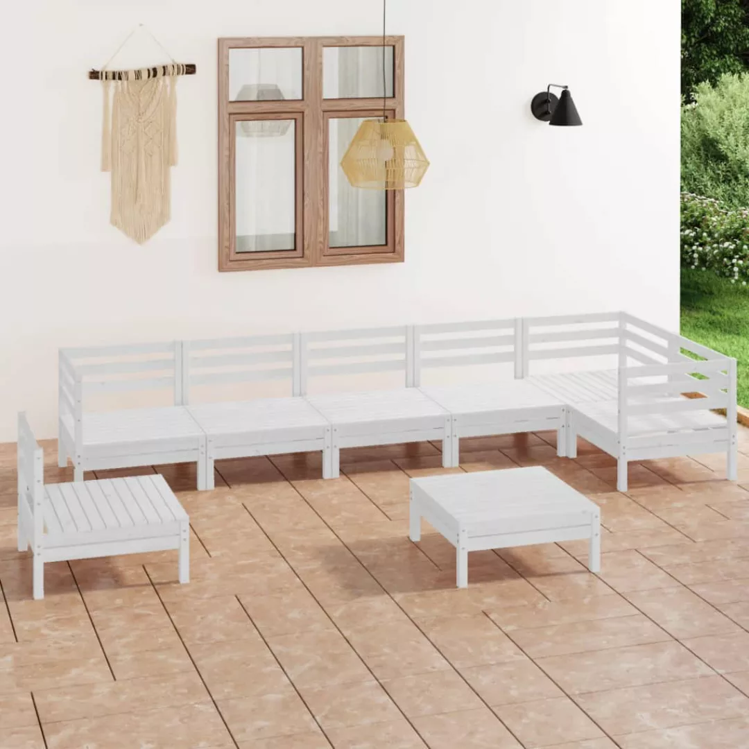 8-tlg. Garten-lounge-set Massivholz Kiefer Weiß günstig online kaufen