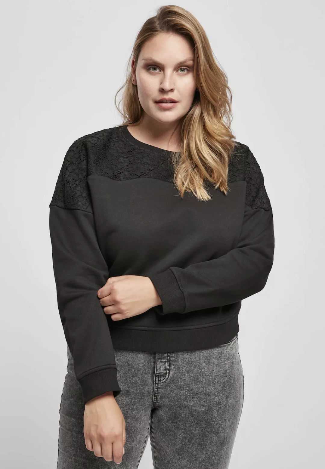 URBAN CLASSICS Sweater "Urban Classics Damen Ladies Short Oversized Lace In günstig online kaufen