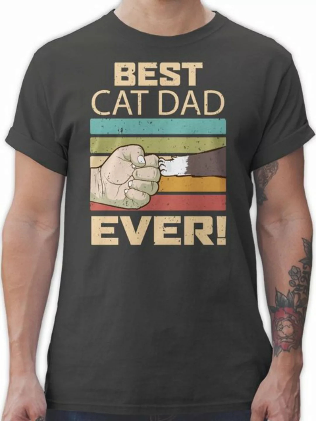 Shirtracer T-Shirt Best Cat Dad Ever - Vintage beige Katzenbesitzer Geschen günstig online kaufen