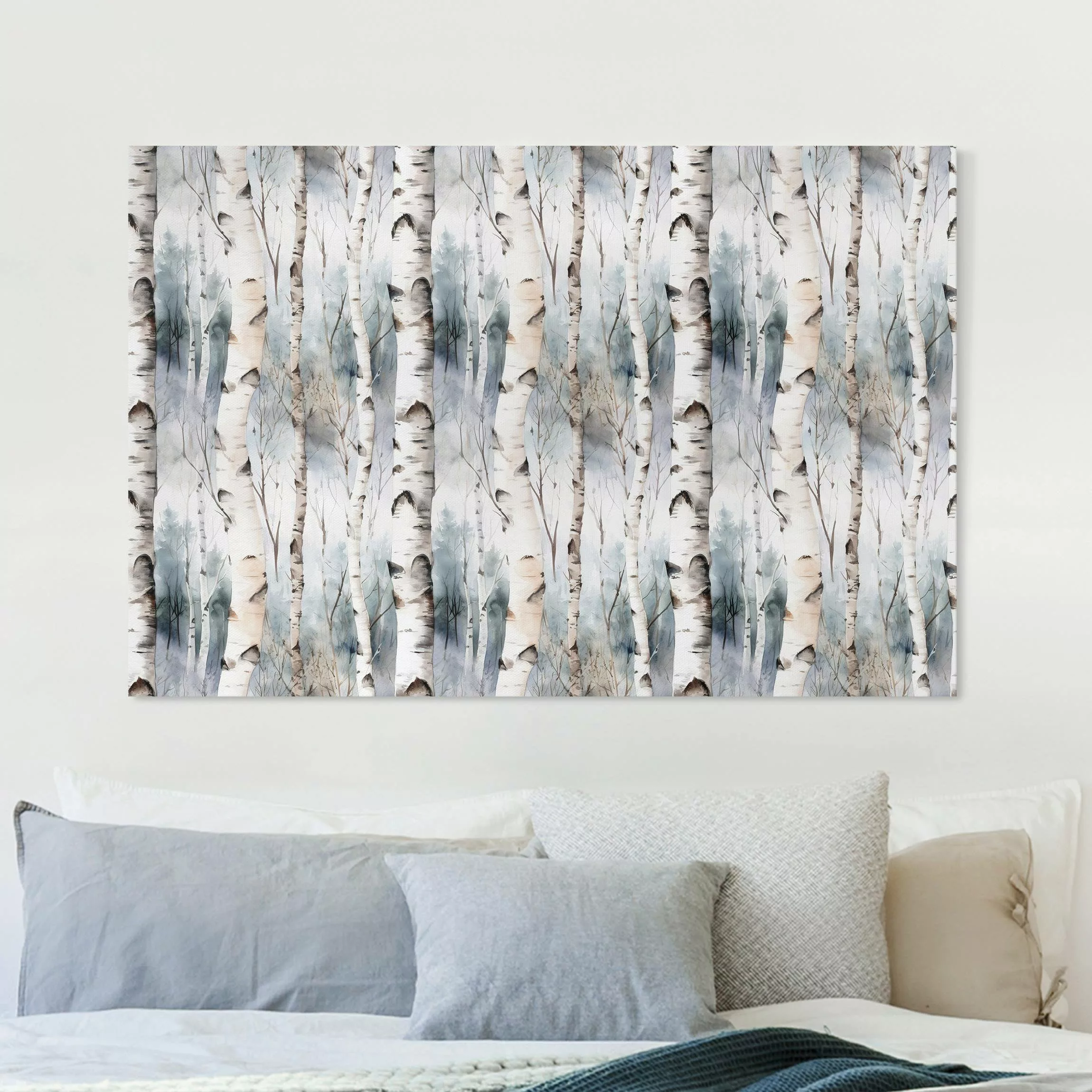 Leinwandbild Aquarell Birkenwald im Winter günstig online kaufen