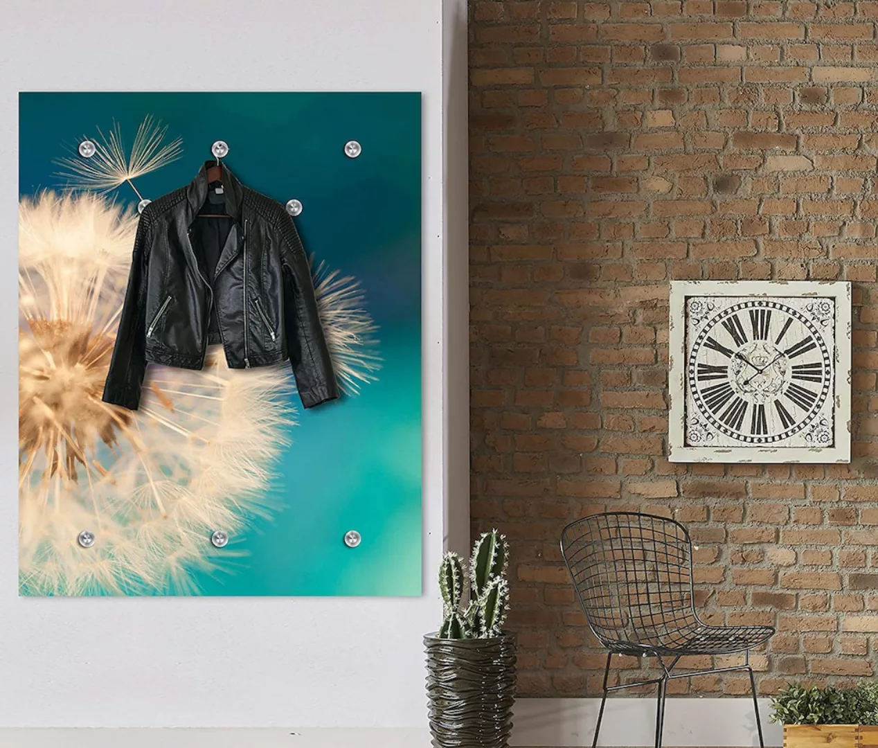 queence Garderobenleiste "Anneli", Wand Garderobe, Blume, Pusteblume, platz günstig online kaufen
