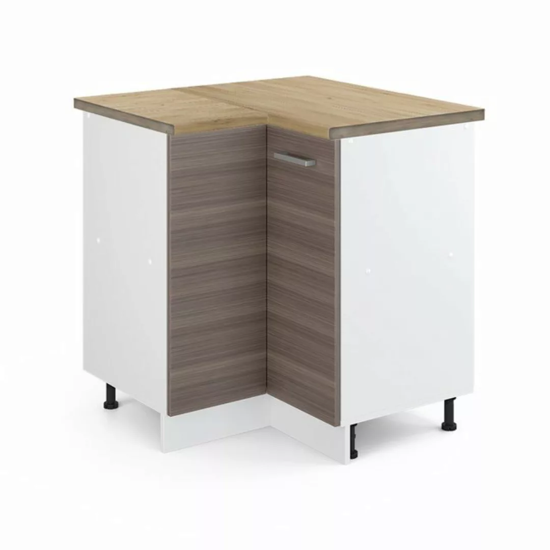 Vicco Eckunterschrank R-Line, Grau/Weiß, 75.6 cm, AP Eiche günstig online kaufen