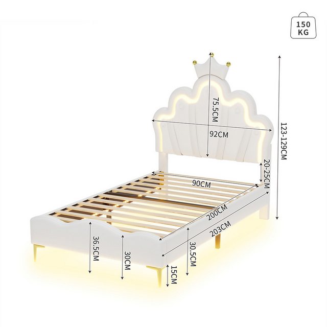 HAUSS SPLOE Polsterbett 90*200cm kronenförmiges Kopfteil, Kunstleder, LED-L günstig online kaufen