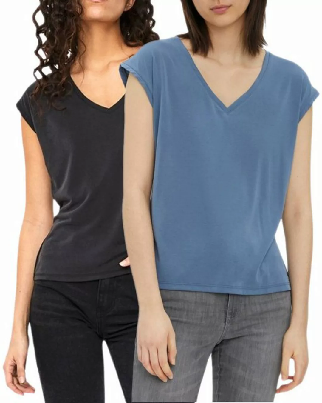 Vero Moda T-Shirt (2er-Pack) Basic Shirt mit V-Ausschnitt im Doppelpack günstig online kaufen