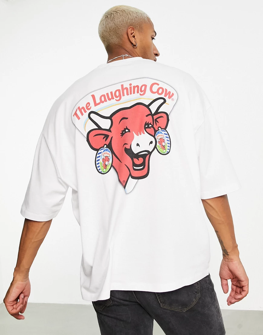 ASOS DESIGN – Schweres Oversize-T-Shirt in Weiß mit „Laughing Cow“-Aufdruck günstig online kaufen
