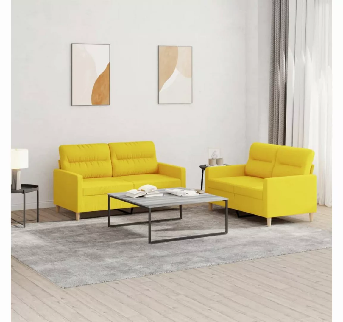 vidaXL Sofa Sofagarnitur Set mit Kissen Stoff, 2-tlg., Gelb günstig online kaufen