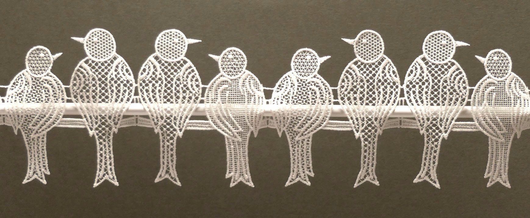 Stickereien Plauen Scheibengardine Spatzen, Stangendurchzug (1 günstig online kaufen