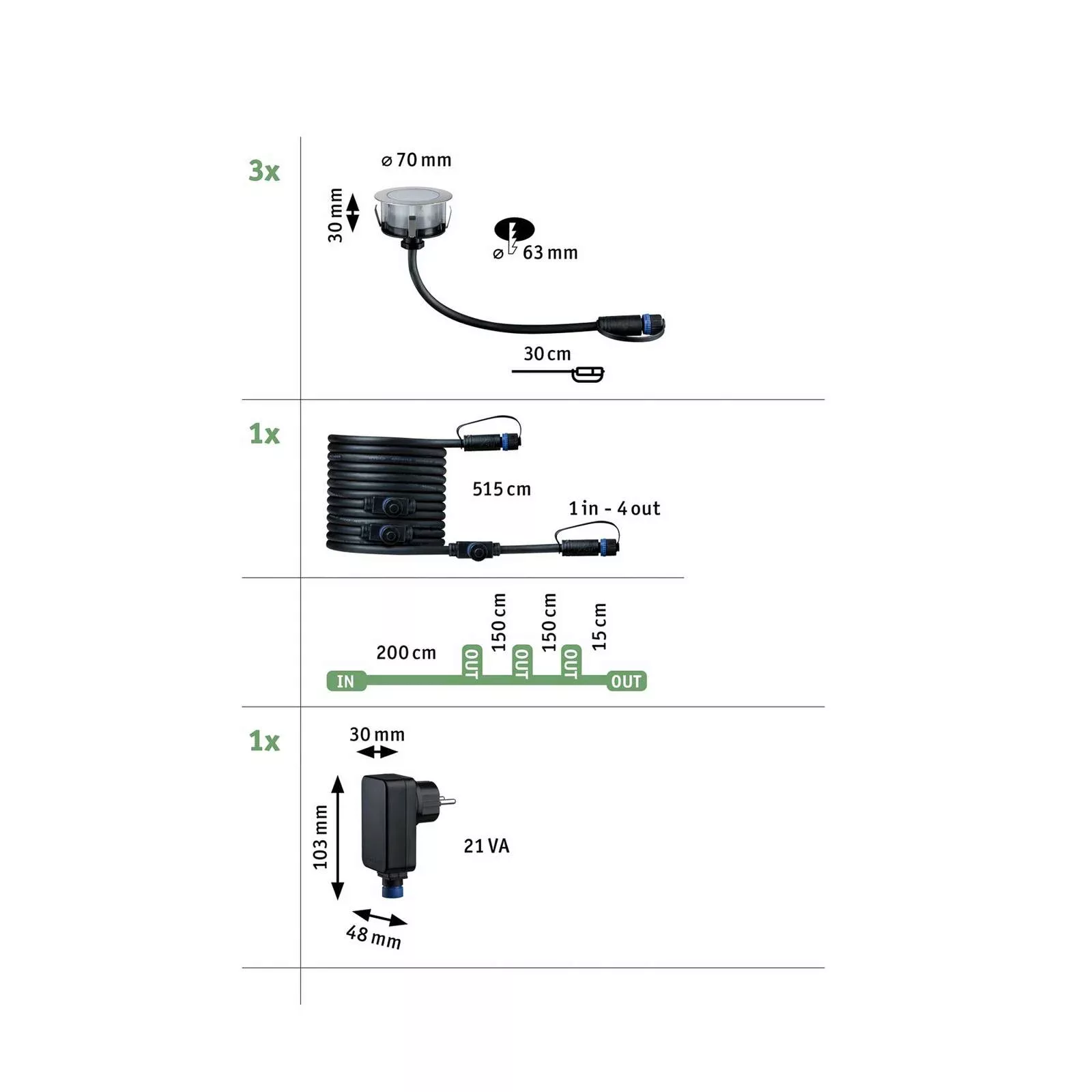 Paulmann LED Einbauleuchte "Plug & Shine Floor Basisset IP67 2200K 3x2W 21V günstig online kaufen