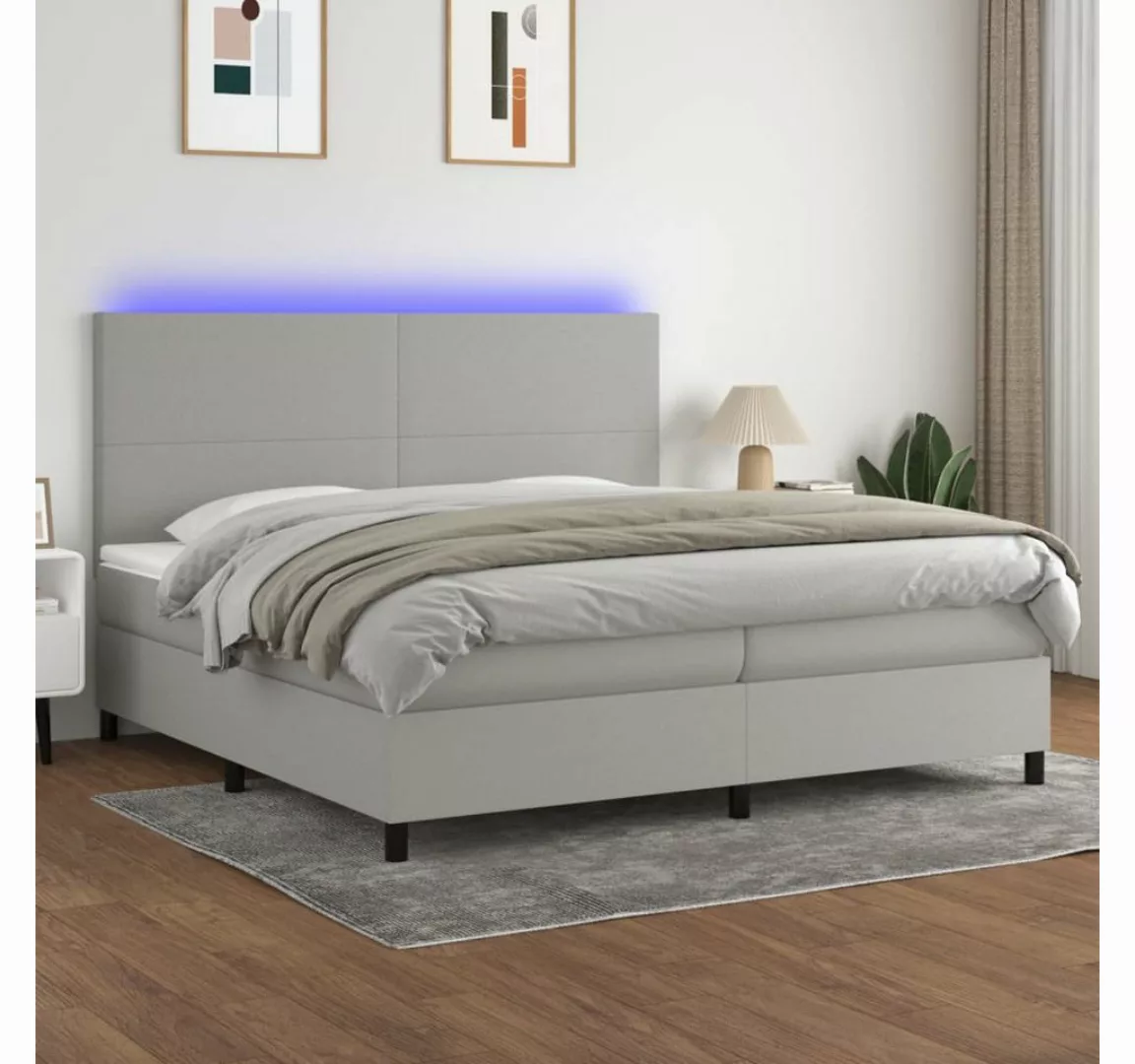 vidaXL Boxspringbett Boxspringbett mit Matratze LED Hellgrau 200x200 cm Sto günstig online kaufen