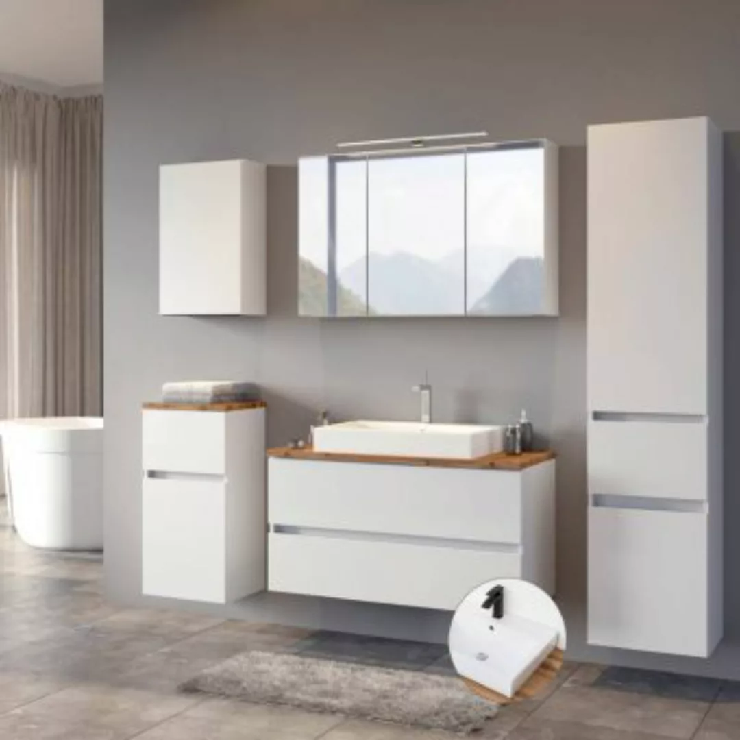 Lomadox Badezimmer Komplett Set PESARO-03 in matt weiß mit Absetzungen in W günstig online kaufen