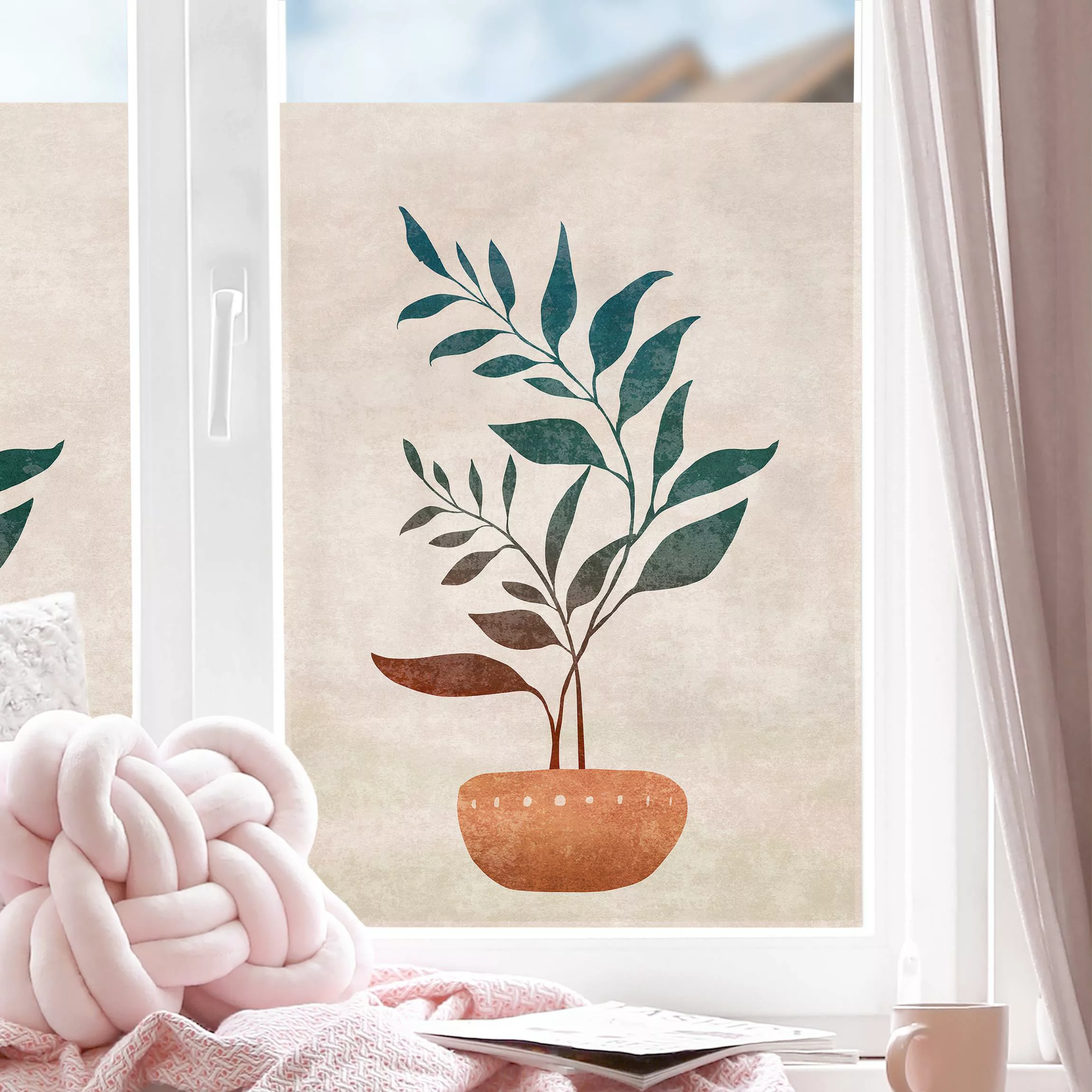Fensterfolie Boho Blätter In Vase II günstig online kaufen