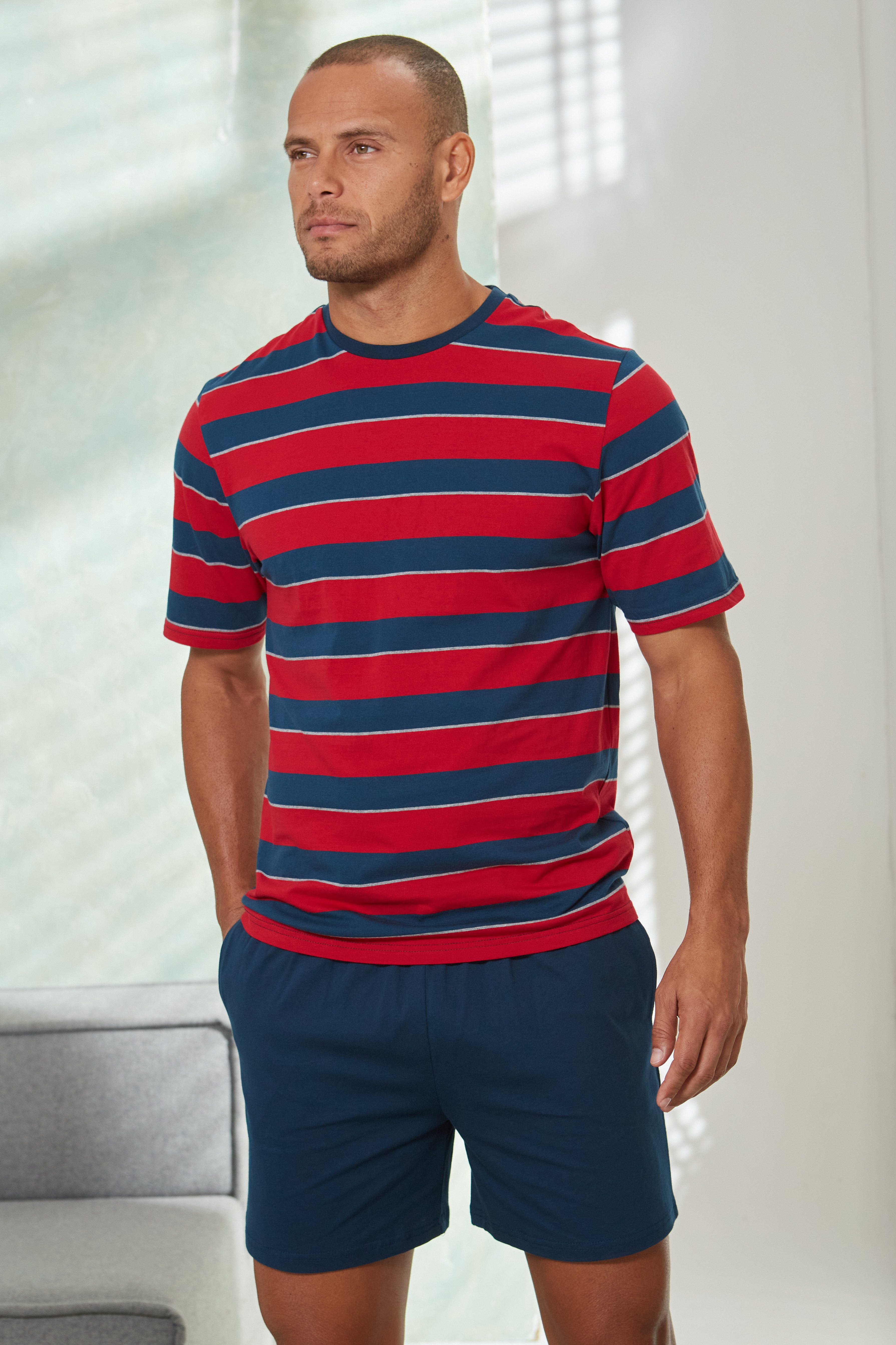 H.I.S Pyjama, (2 tlg., 1 Stück), Schlafanzug mit aufwendig gestreiftem Ober günstig online kaufen