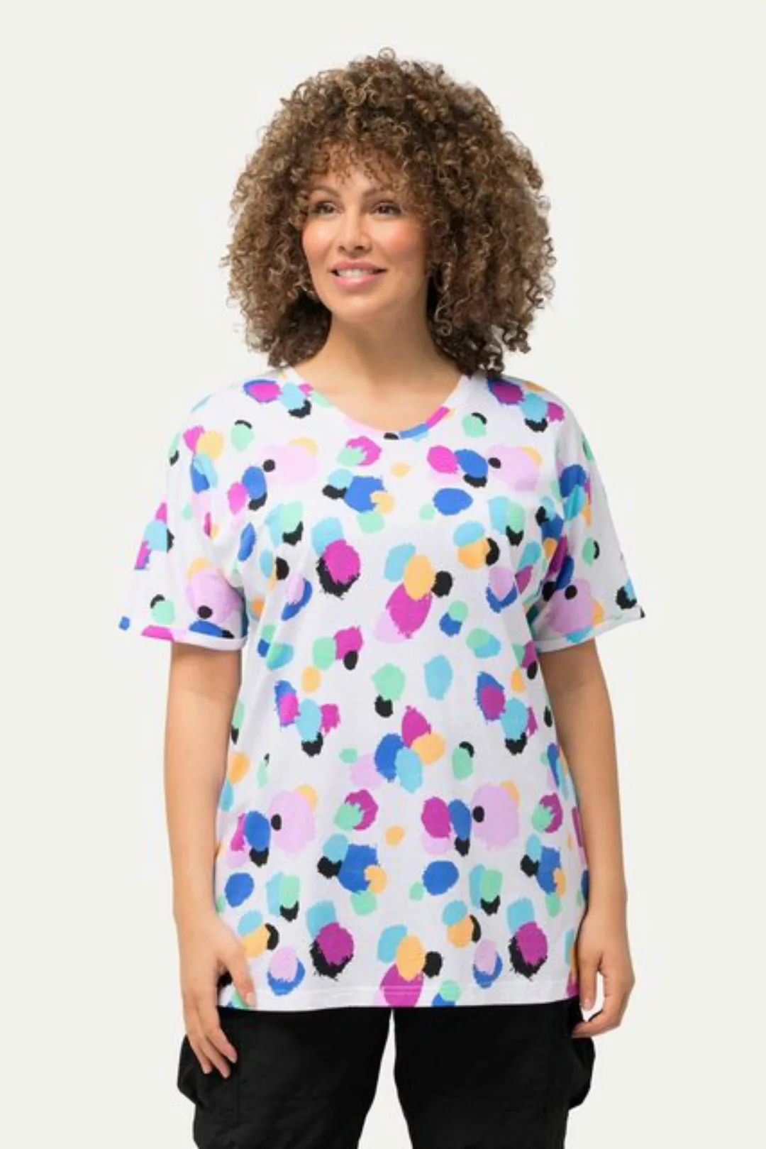Ulla Popken Rundhalsshirt T-Shirt Tupfen Oversized Rundhals Halbarm günstig online kaufen