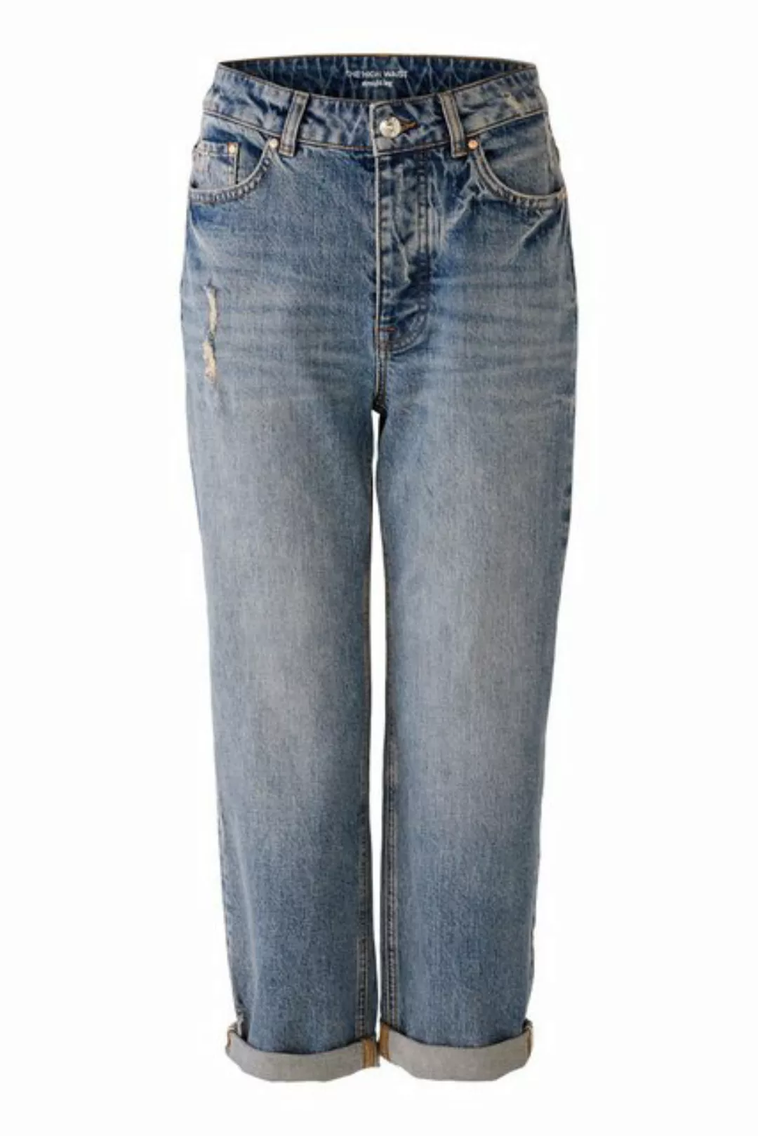 Oui Straight-Jeans Jeans THE GIRLFRIEND Straight Fit, cropped Nieten günstig online kaufen