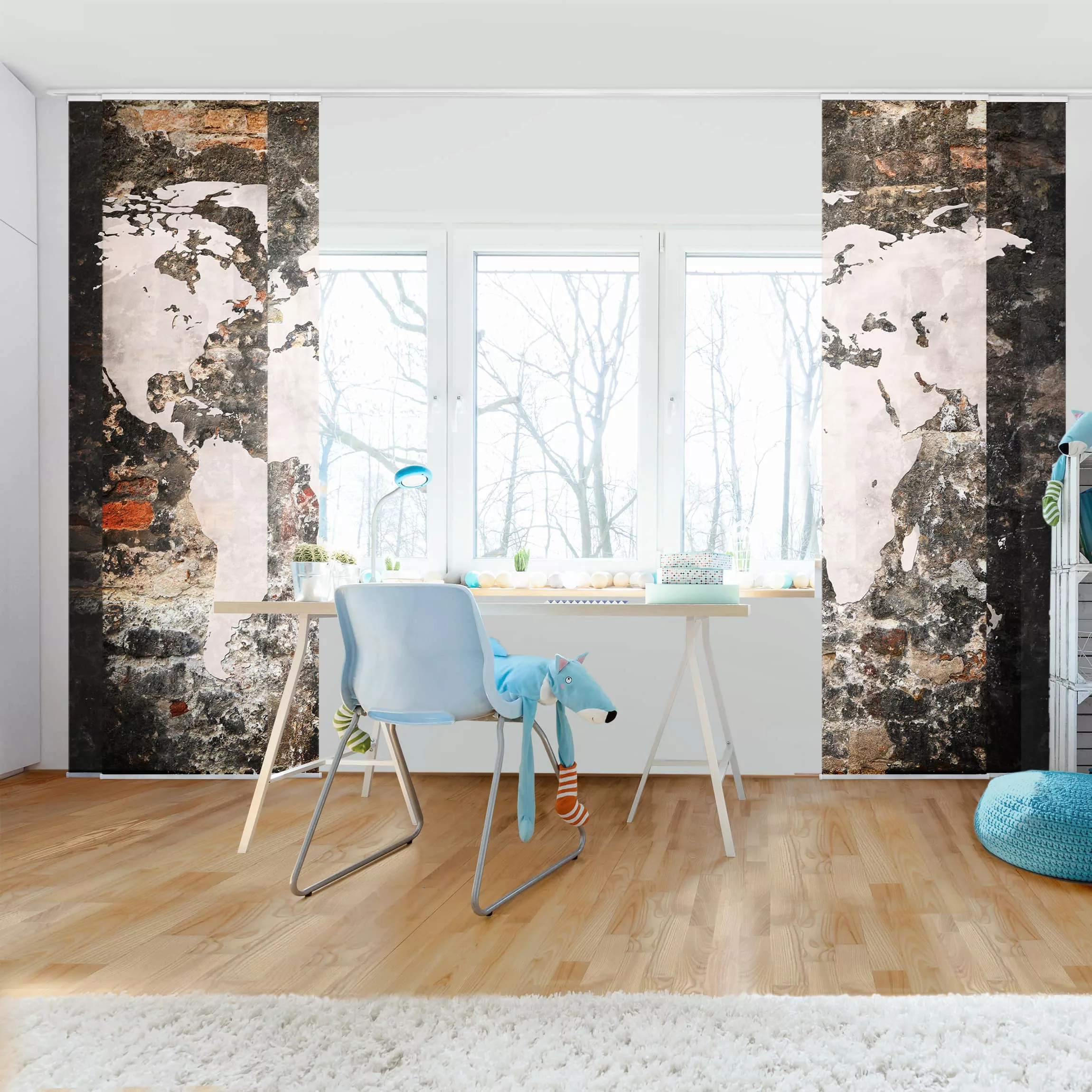 Schiebegardinen Set Muster & Textur Alte Mauer Weltkarte günstig online kaufen