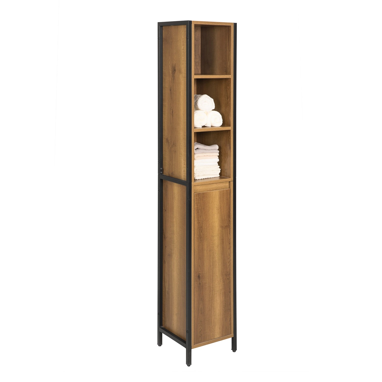 SoBuy Badschrank mit 3 offenem Fächern und 1 Tür Holz Metall Braun BZR62-PF günstig online kaufen
