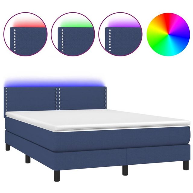 vidaXL Bettgestell Boxspringbett mit Matratze LED Blau 140x200 cm Stoff Bet günstig online kaufen