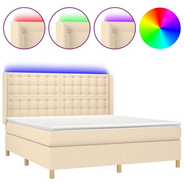 vidaXL Boxspringbett Boxspringbett mit Matratze LED Creme 160x200 cm Stoff günstig online kaufen