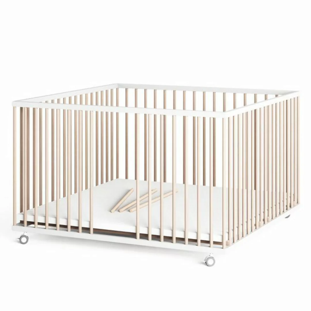 Sämann Babybett Laufgitter XXL 120x120 cm Schlupfsprossen weiß/natur Premiu günstig online kaufen