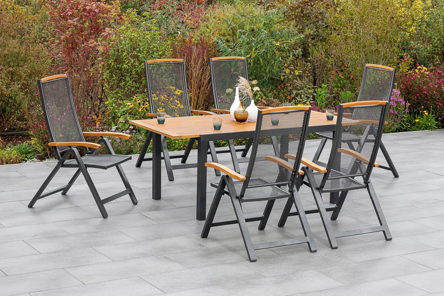 MERXX Garten-Essgruppe Tilos, (7-tlg), 6 Klappsessel günstig online kaufen