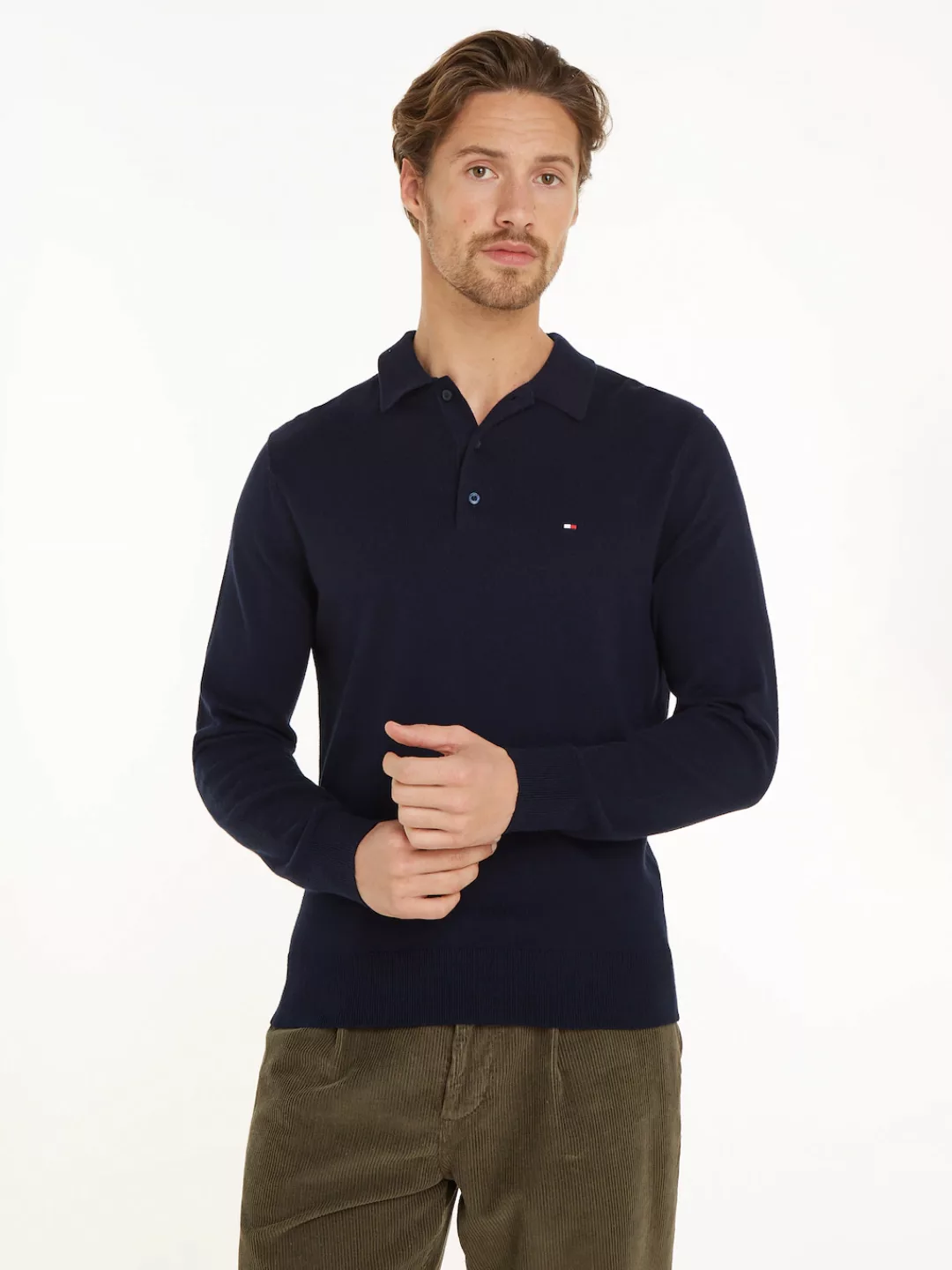 Tommy Hilfiger Polokragenpullover "PIMA ORG CTN CASHMERE LS POLO", Flag-Sti günstig online kaufen