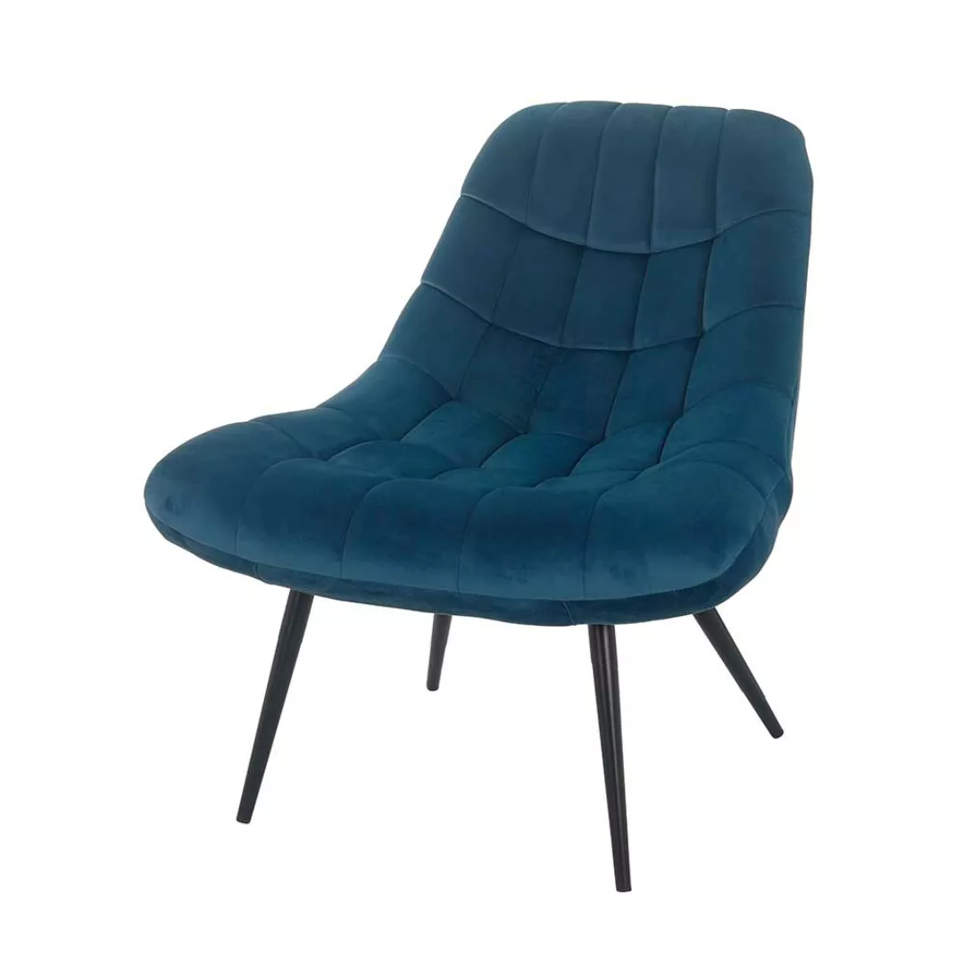 Lounge Stuhl in Blau Samt Retro Look günstig online kaufen