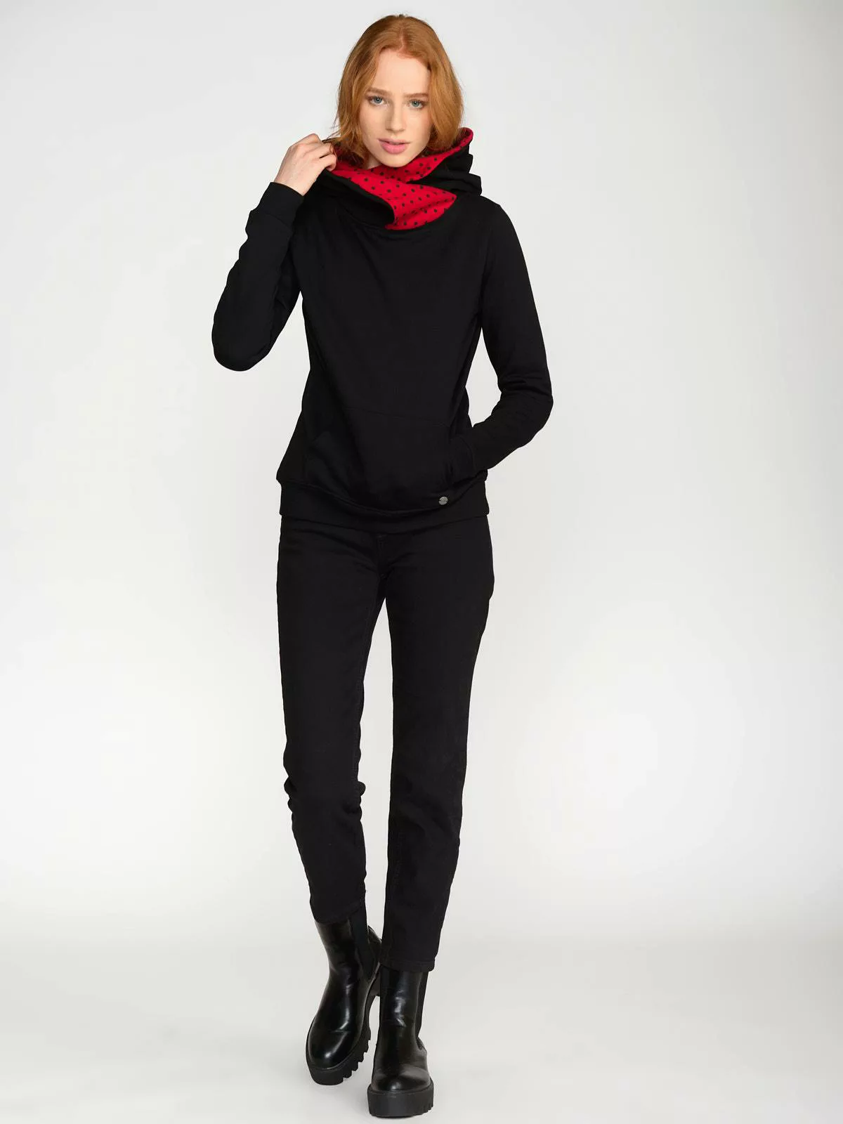 Pussy Deluxe Black Dotties On Red Hoodie Damen Schalkragenpullover schwarz/ günstig online kaufen
