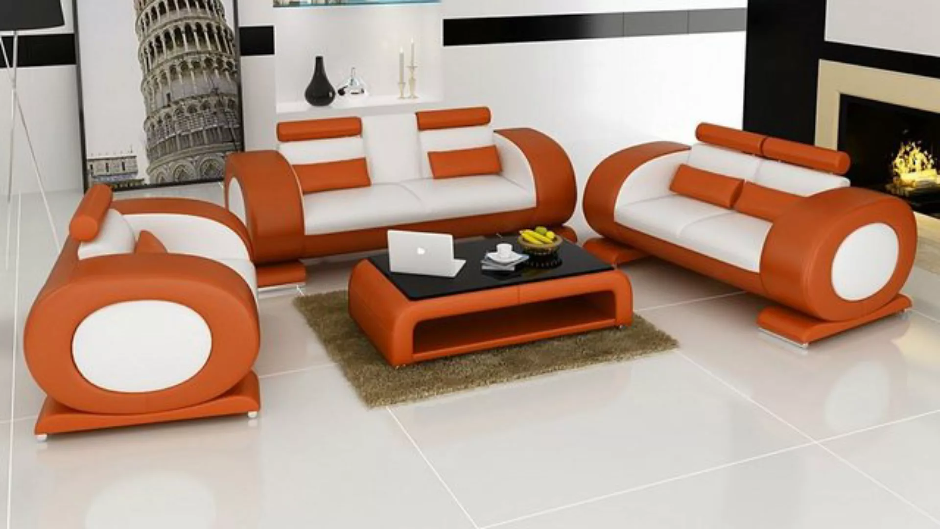 JVmoebel Sofa Ledersofa Sofa Couchen Set Sofa Polster Couch 3tlg Sessel Sit günstig online kaufen