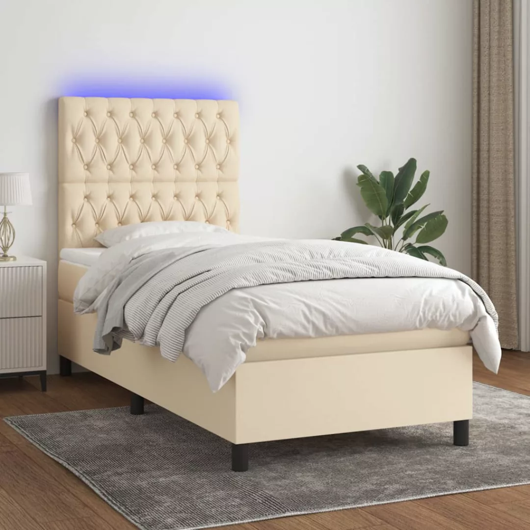 vidaXL Boxspringbett Boxspringbett mit Matratze LED Creme 100x200 cm Stoff günstig online kaufen