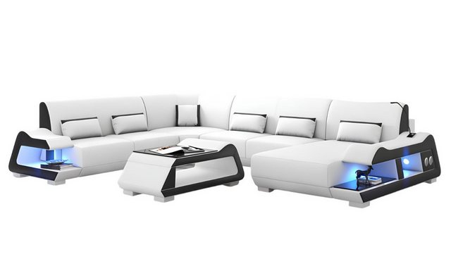 Xlmoebel Ecksofa XXL Wohnlandschaft in U-Form mit weißem Ledersofa - Großes günstig online kaufen